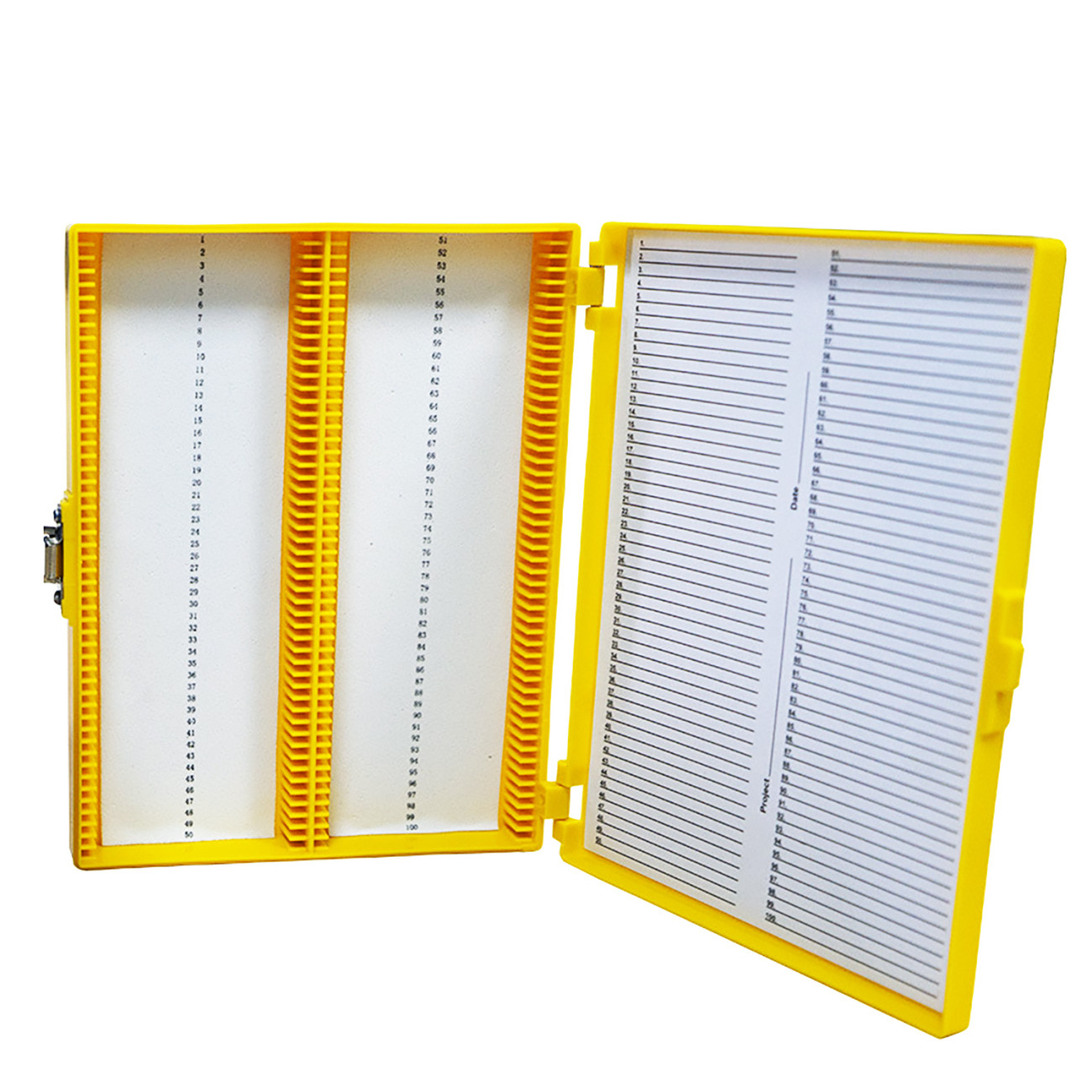 Microscope Slide Box, Foam Lining, Yellow, 100 Capacity, 1 Each