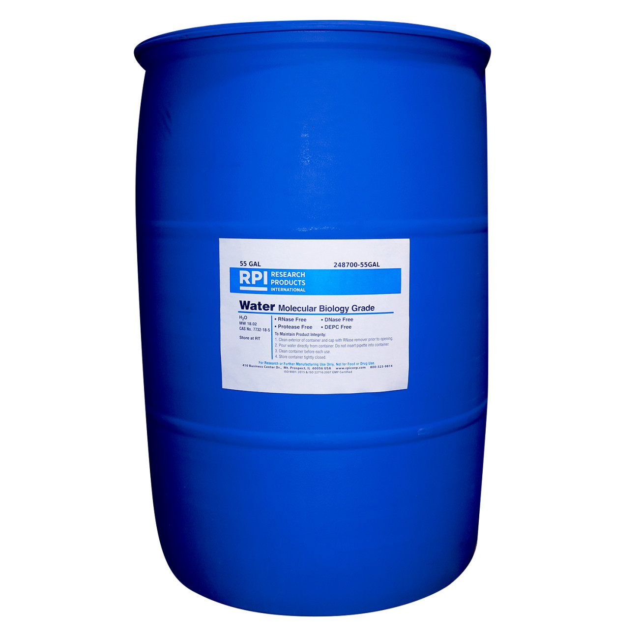 Water, Molecular Biology Grade, DNase and RNase Free, 55 Gallons