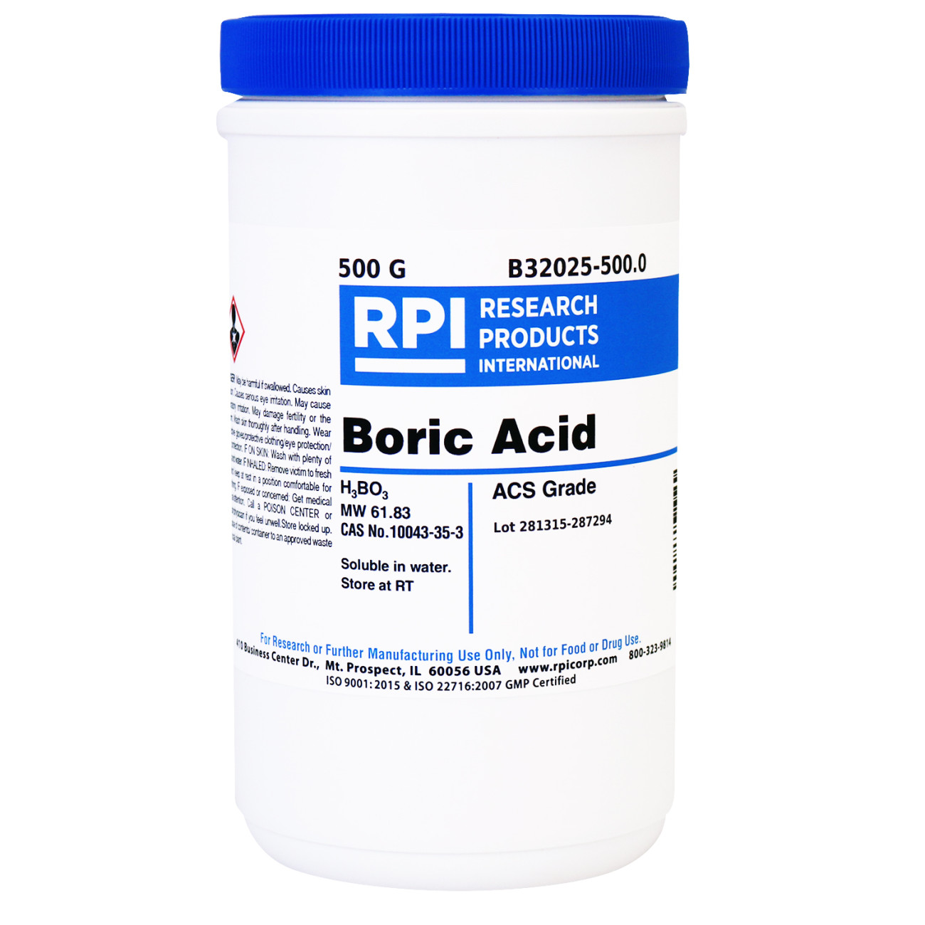 Boric Acid, Crystals, ACS Grade, 500 Grams