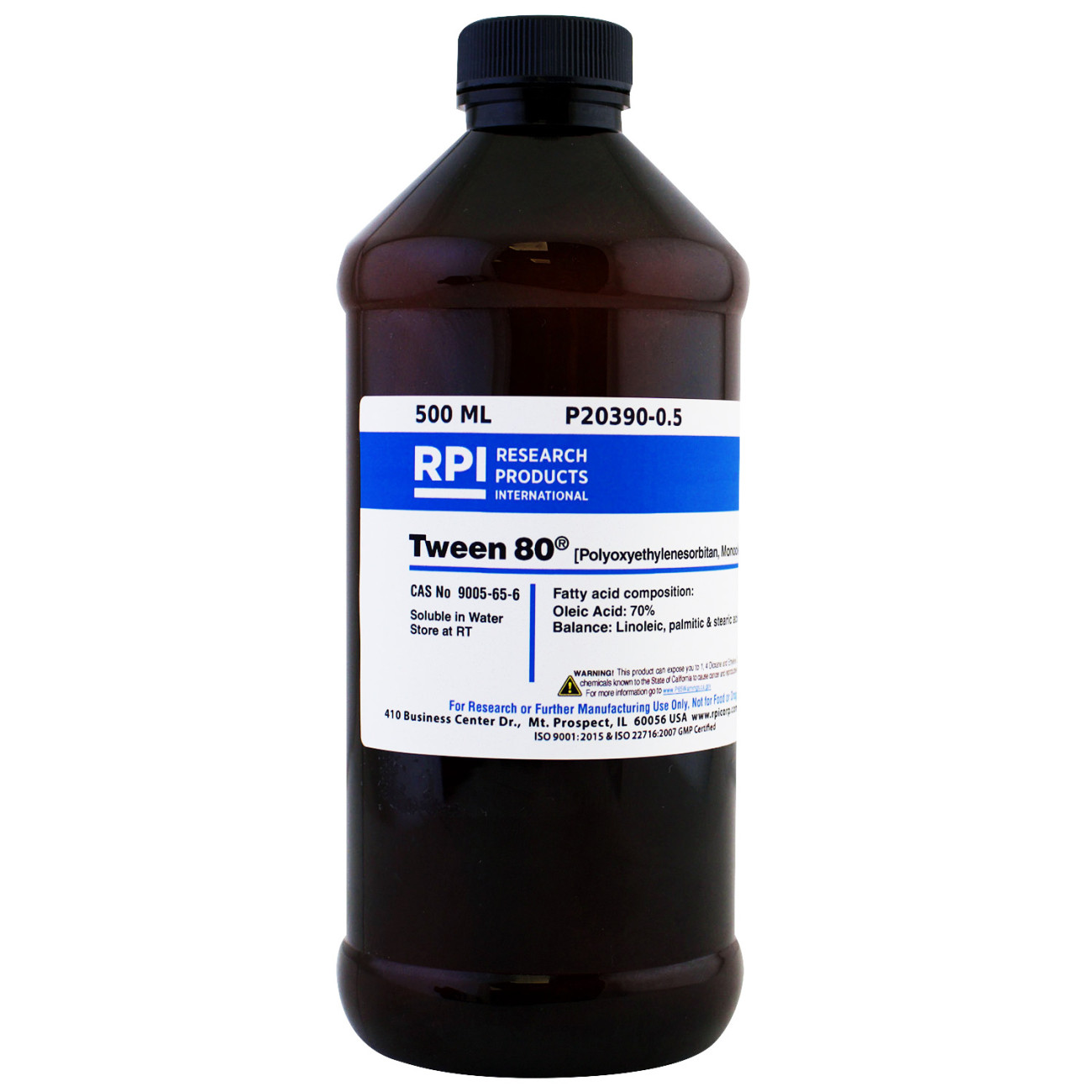 Tween 80 (Polyoxyethylenesorbitan, Monooleate), 500 Milliliters