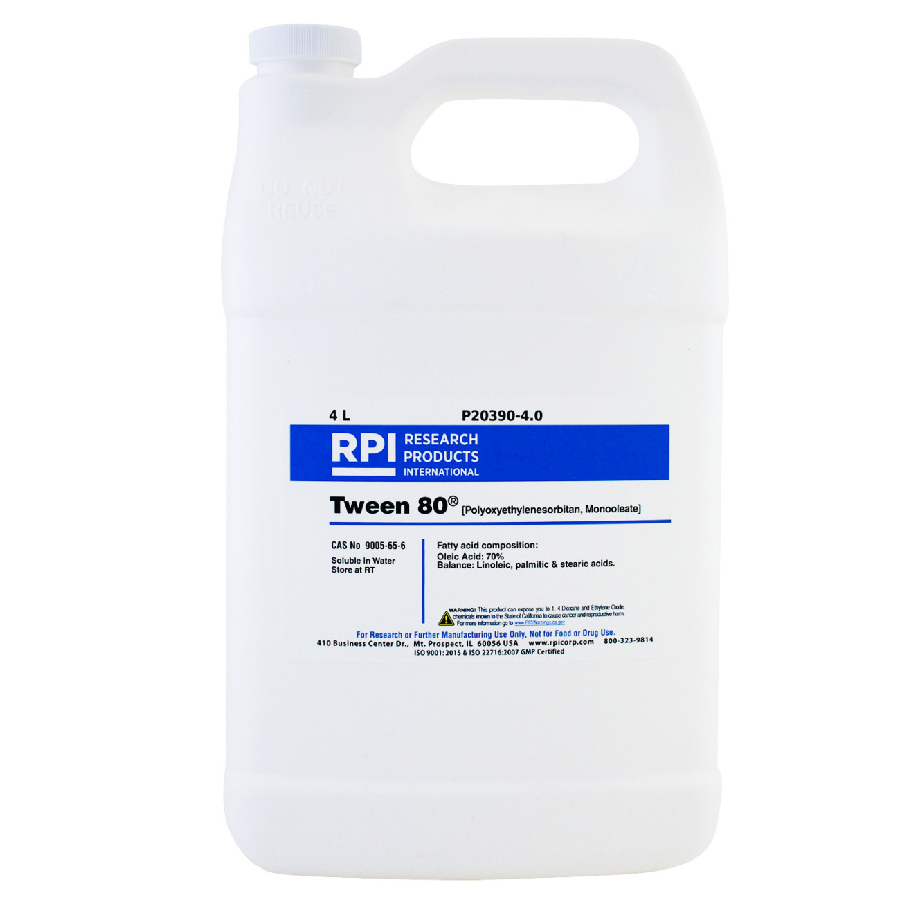 Tween 80 (Polyoxyethylenesorbitan, Monooleate), 4 Liters