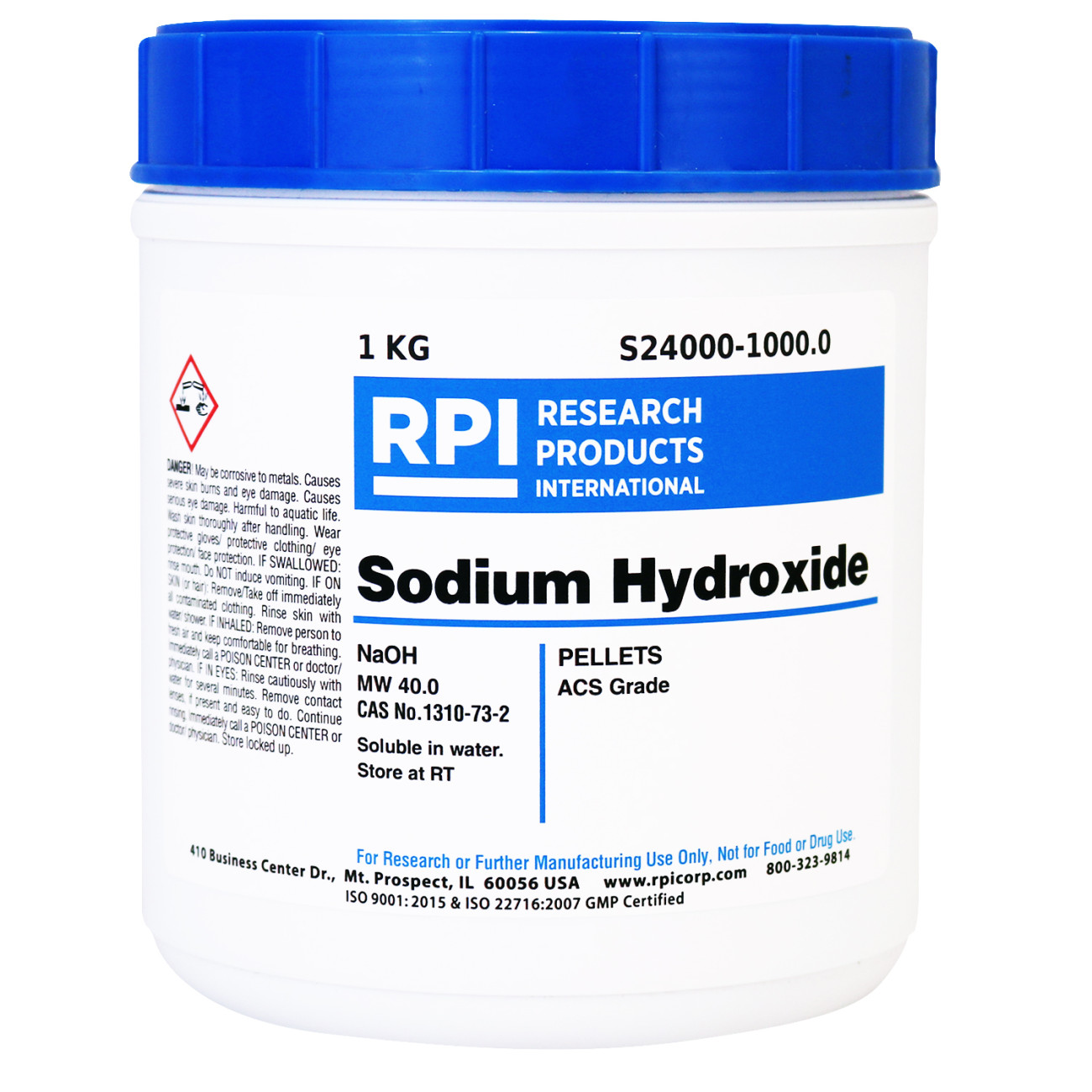 Sodium Hydroxide Pellets, ACS Grade, 1 Kilogram