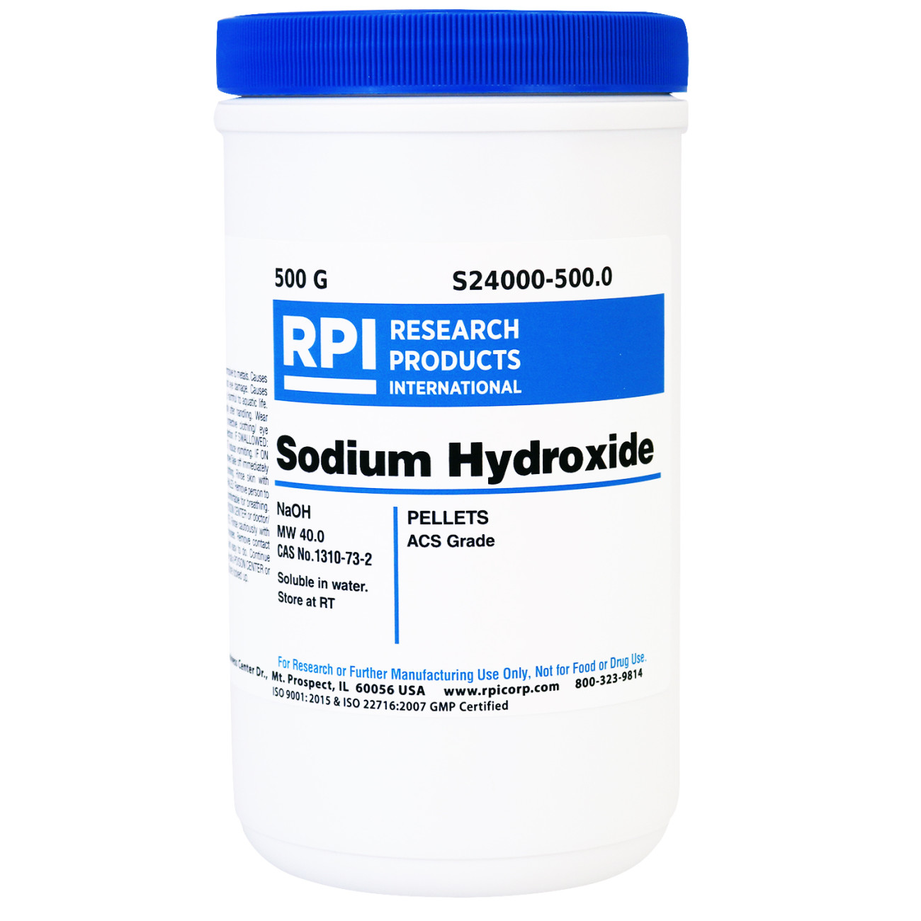 Sodium Hydroxide Pellets, ACS Grade, 500 Grams