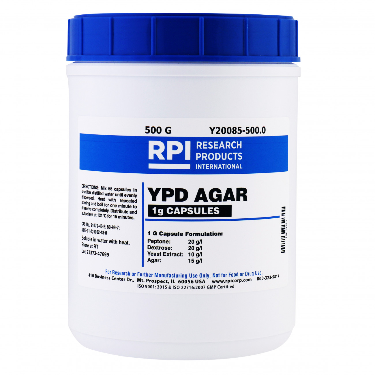 YPD Agar, 1 Gram Capsules, 500 Grams