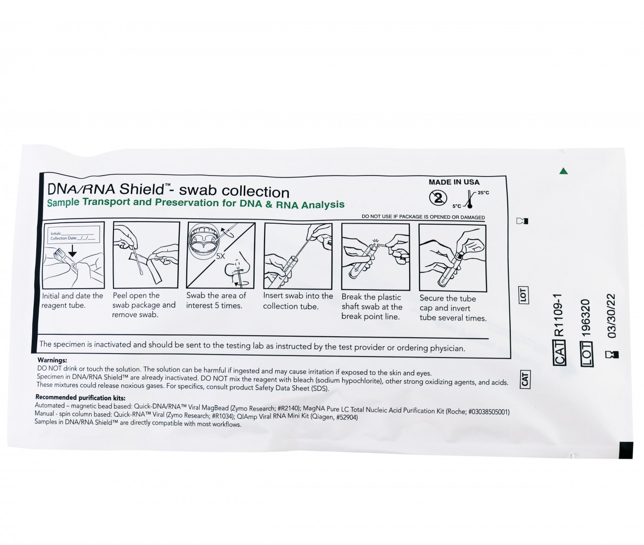 ZR1106 DNA/RNA Shield Collection Tube with Swab, 1ml fill, 10 Pack