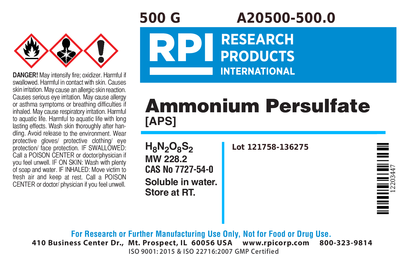 A20500 500 0 Ammonium Persulfate APS 500 Grams