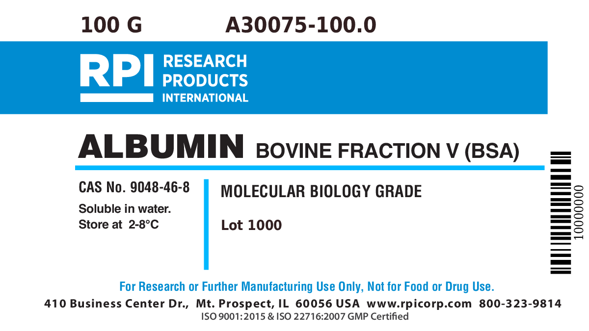 A30075-100.0 - Albumin, Bovine Fraction V [BSA], 100 Grams