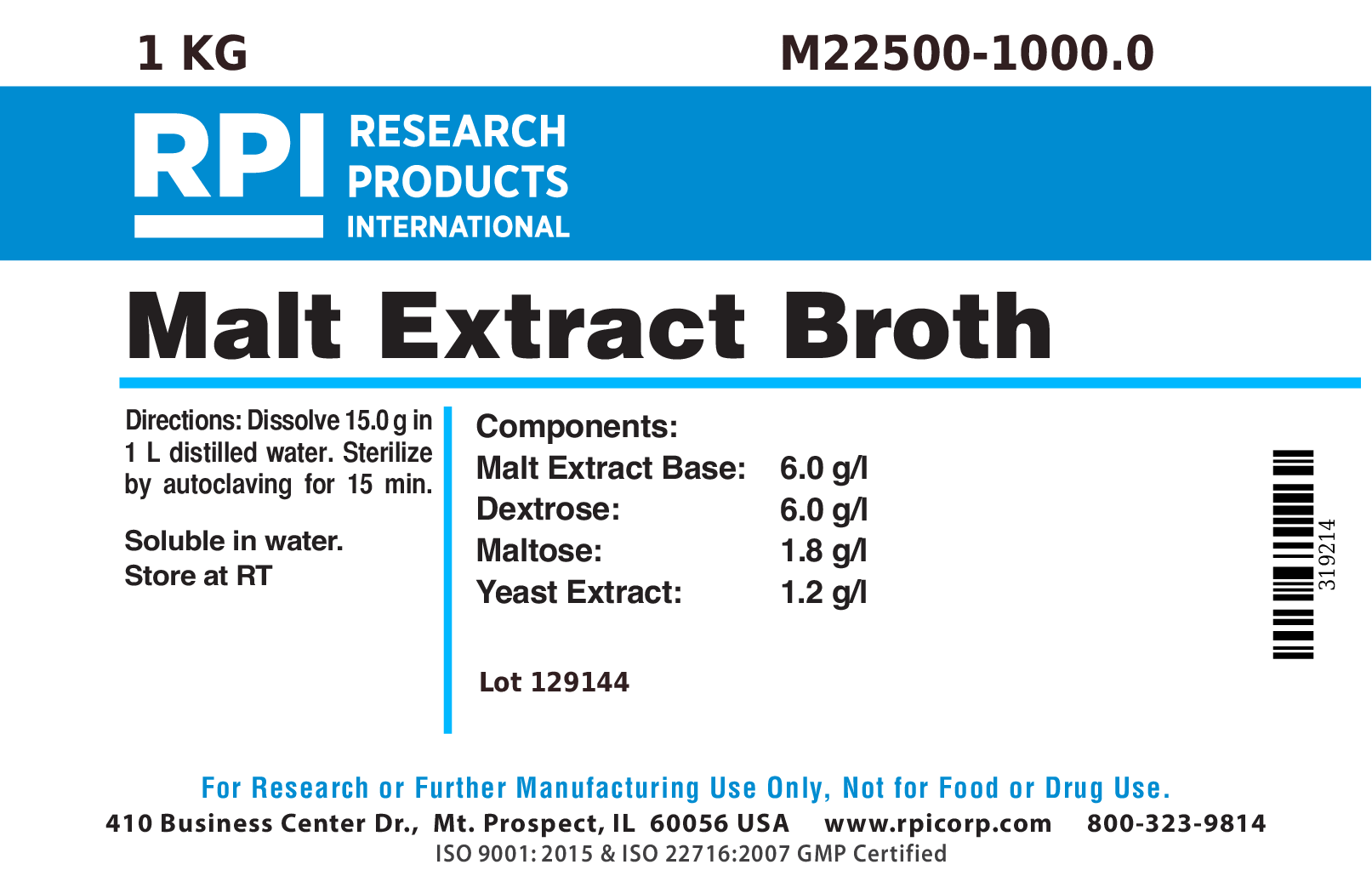 M225001000.0 Malt Extract Broth, 1 Kilogram