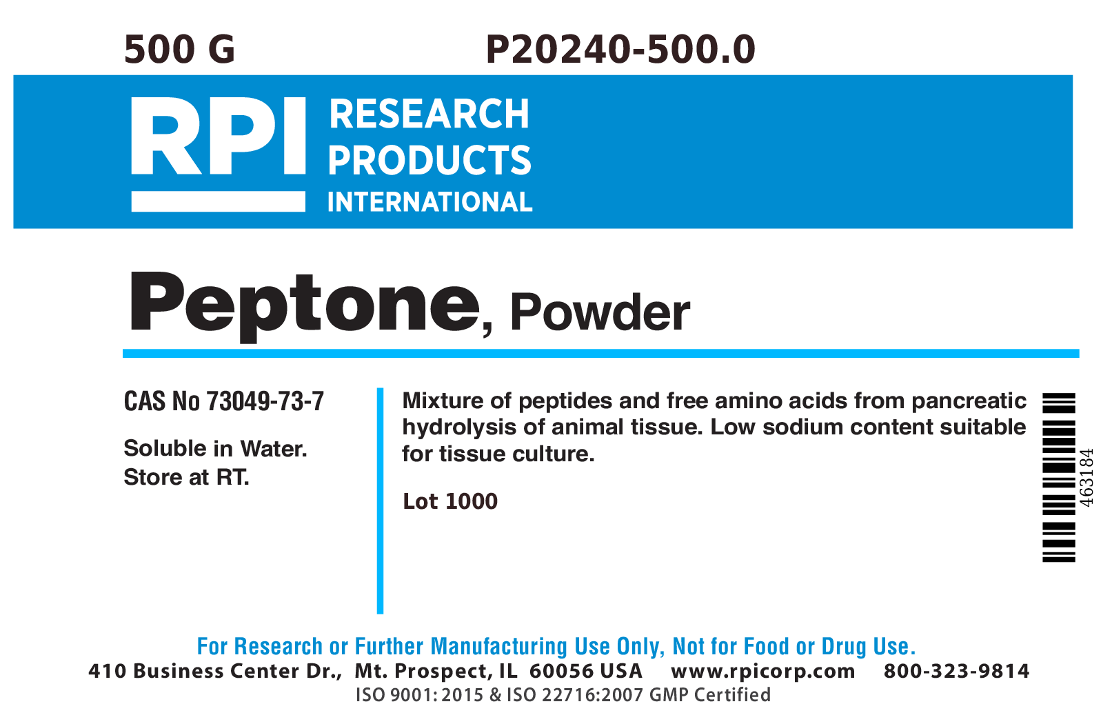 P20240-500.0 - Peptone, Powder, 500 Grams