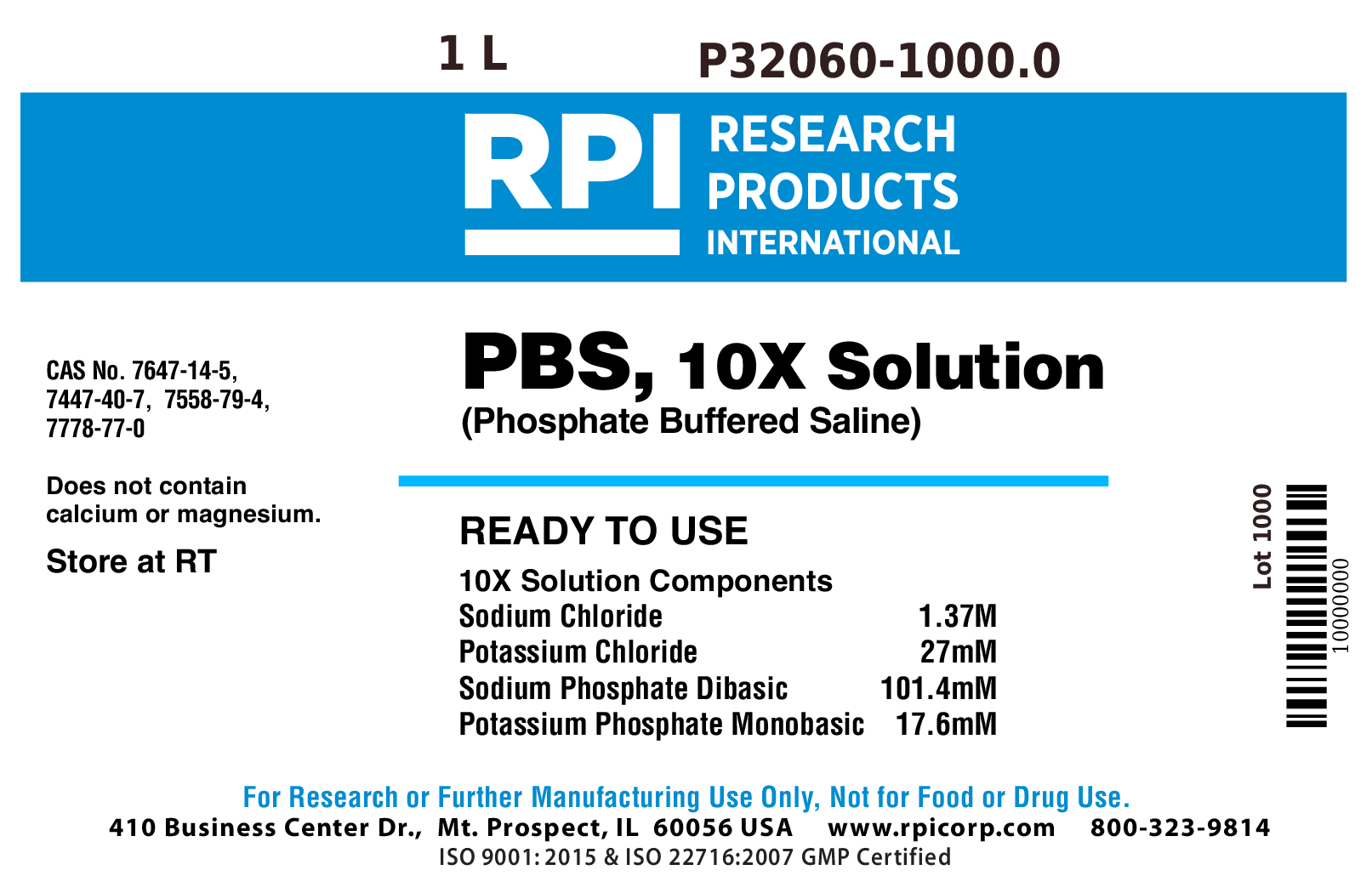 P32060-1000.0 - PBS 10X Solution [Phosphate Buffered Saline 10X ...