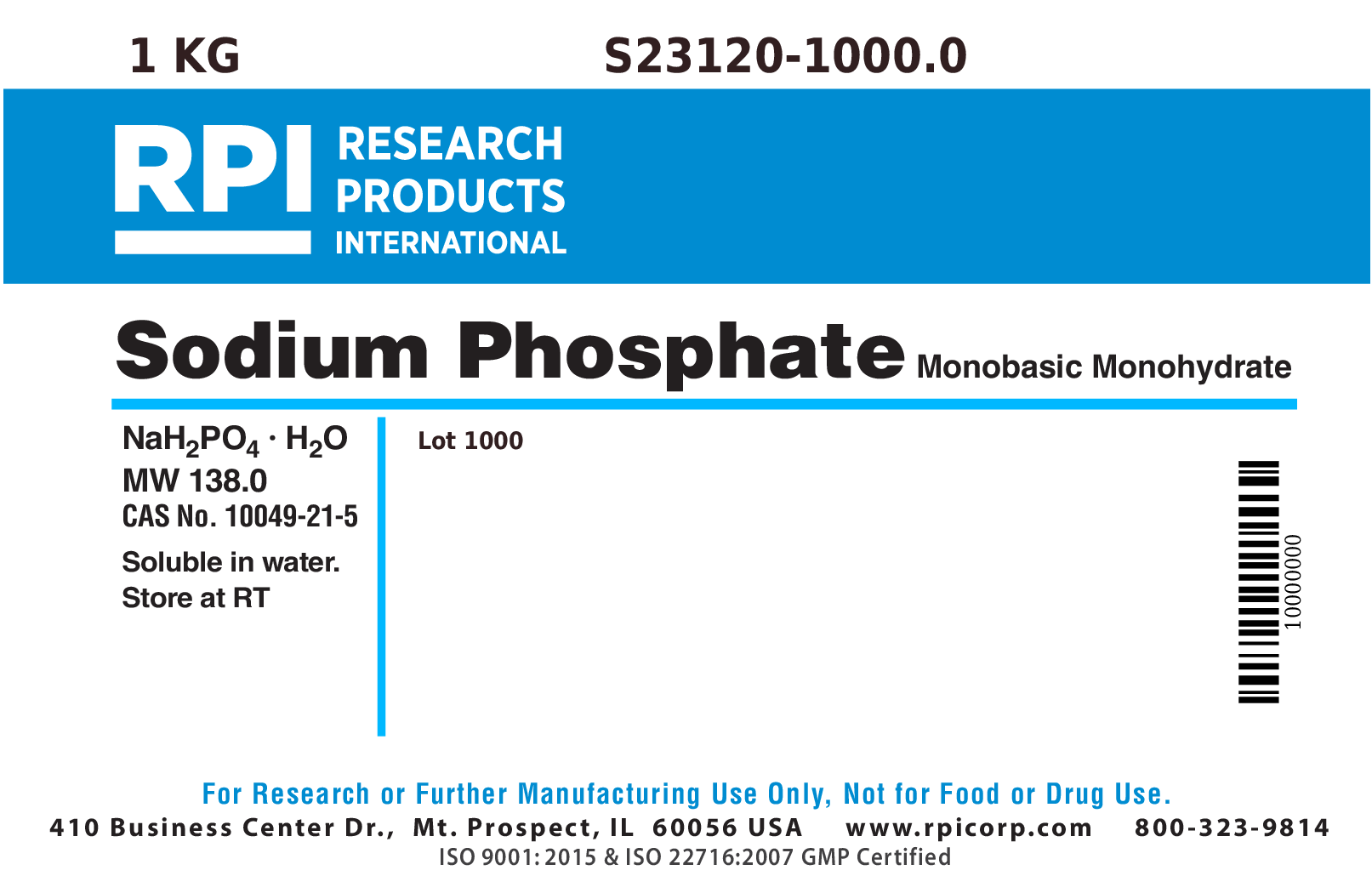 S23120-1000.0 - Sodium Phosphate Monobasic Monohydrate [Sodium ...