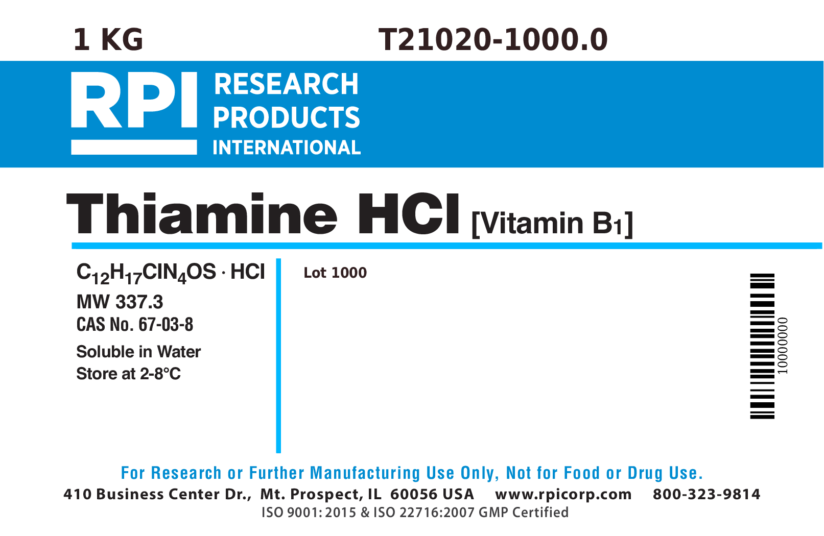Thiamine HCL (Vitamin B1) Rx 100 ML