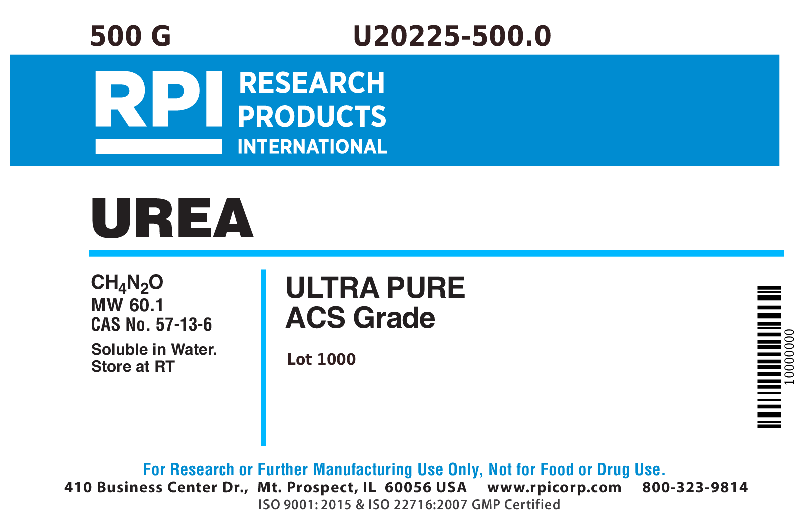U20225-500.0 - Urea [Carbamide], UltraPure (ACS Grade), 500 Grams
