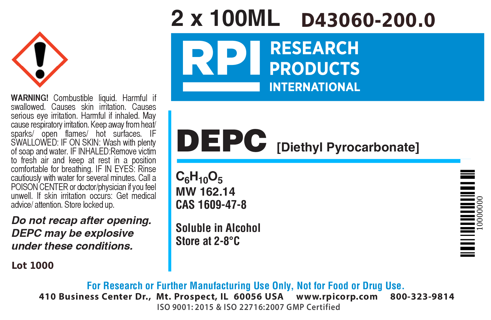 D43060-200.0 - DEPC [Diethyl Pyrocarbonate], 200 Milliliters