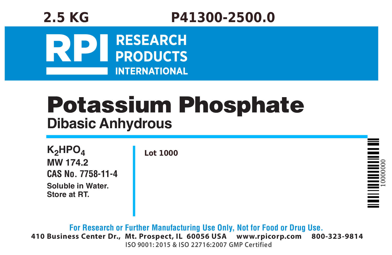 Potassium Phosphate, Dibasic, Anhydrous, 2.5 Kilograms