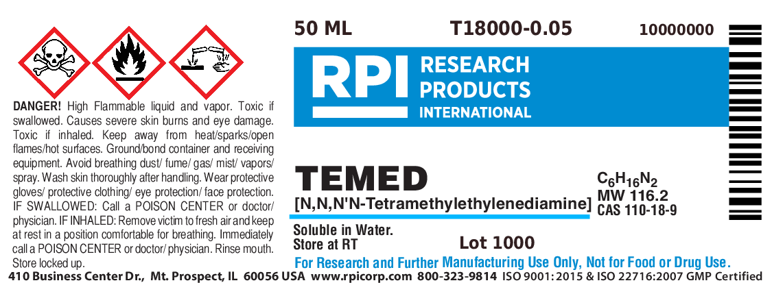 T18000-0.05 - TEMED [N,N,N',N'-Tetramethylethylenediamine], 50 Milliliters