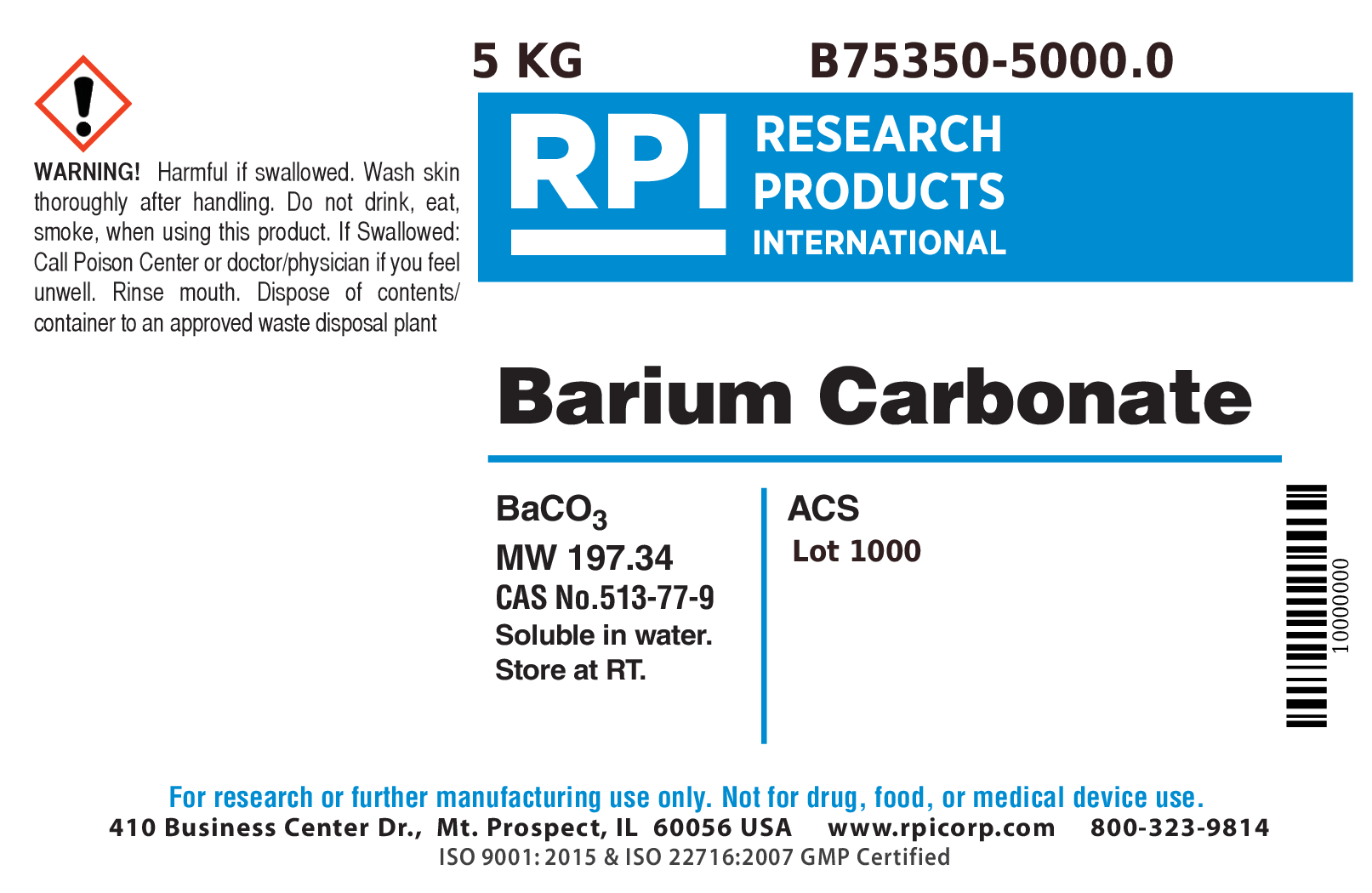 Barium Carbonate, ACS, 5 kilograms
