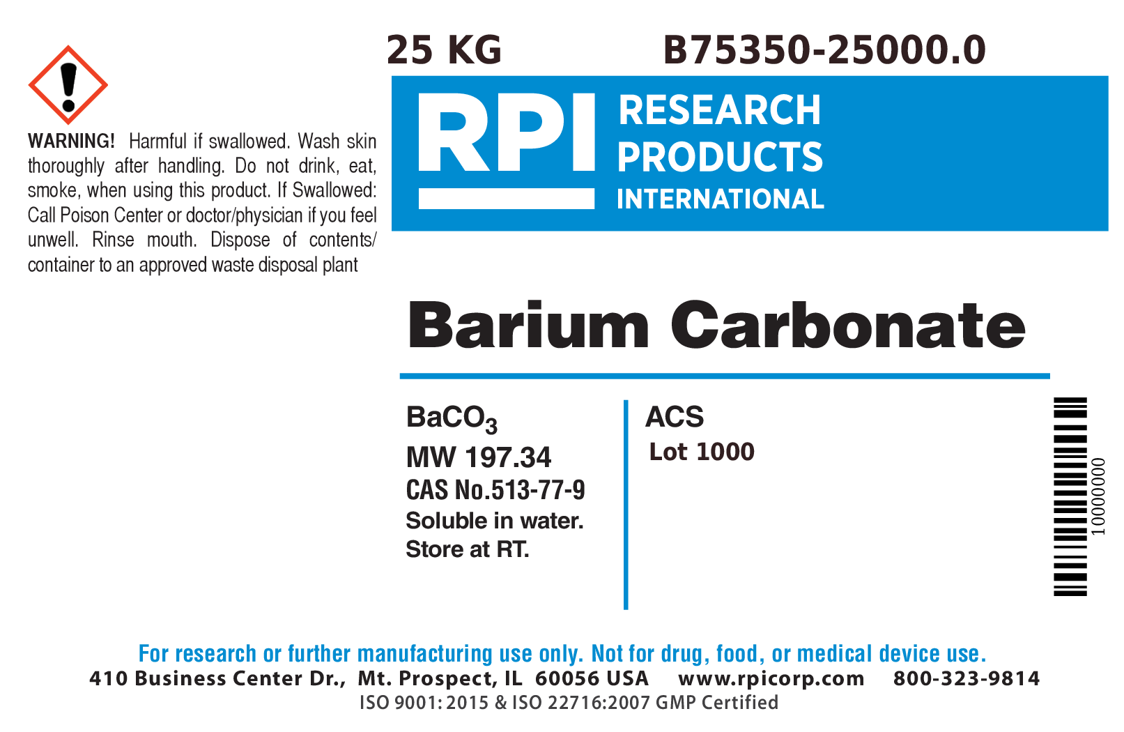 Barium Carbonate, ACS, 25 kilograms